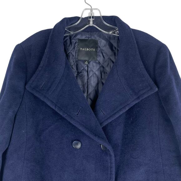 Talbots Wool Alpaca Blend Double Breasted Coat Navy Blue Size 16 - Picture 4 of 10